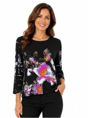 CASA DONNA Floral Design 3/4 Sleeve Sweater Size XL NWT